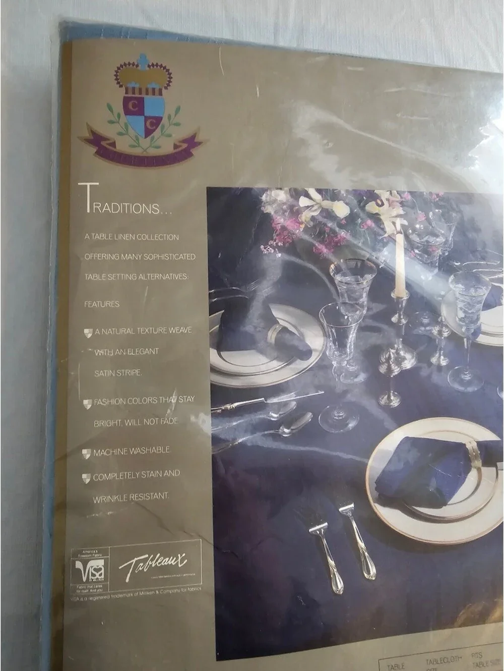 Vintage 1970s Courtenay Tablecloth Linen Light Blue Tableaux